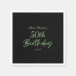 Servilleta De Papel Tipografía verde moderna y mínima Cumpleaños negro