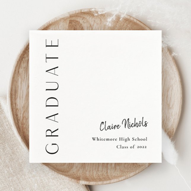 Servilleta De Papel Tipografía Vertical Moderna Graduación (Modern Typography Black and White Script Name Graduation Party Napkins.)