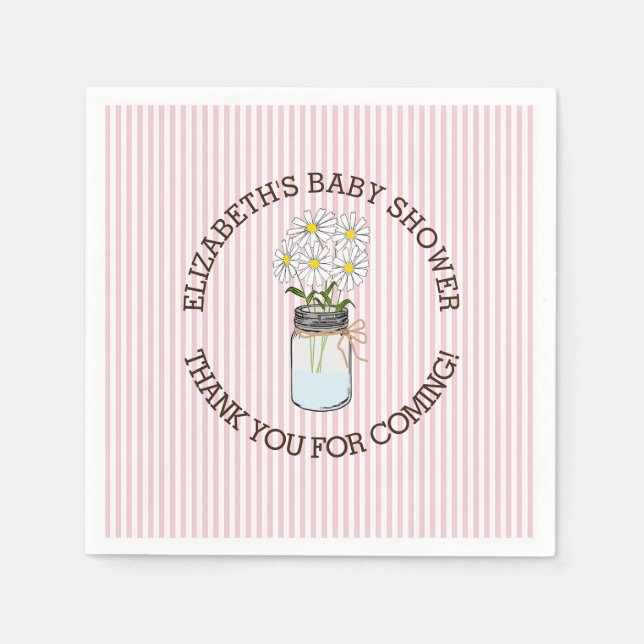Servilleta De Papel Tirado rosa y blanco con Baby Shower de Mason Jar (Anverso)