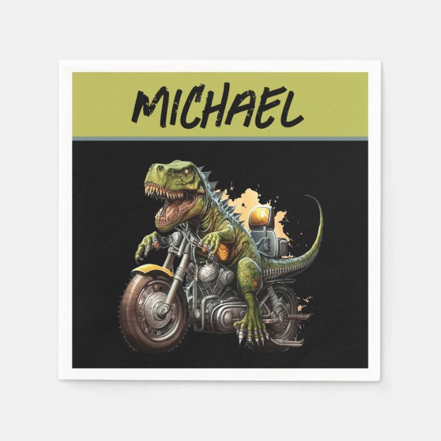 Servilleta De Papel Tirannosauro Rex Dinosaurio en motocicleta (Anverso)
