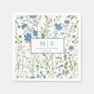 Servilleta De Papel Tiras de cóctel boda de la Flora Azul francesa