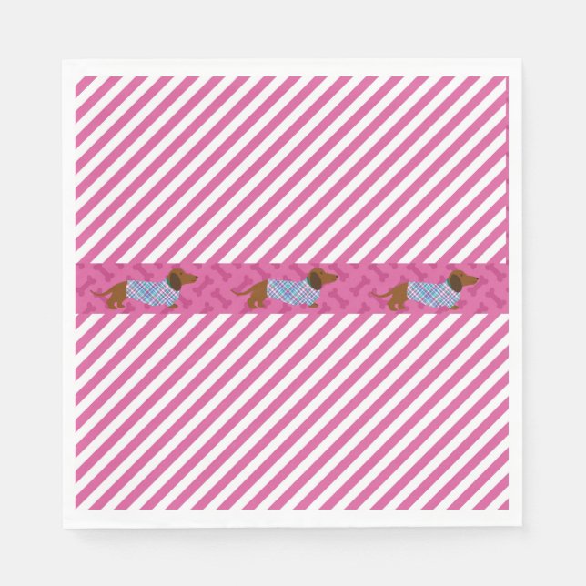 Servilleta De Papel Tiras rosadas de papel Dachshund (Anverso)