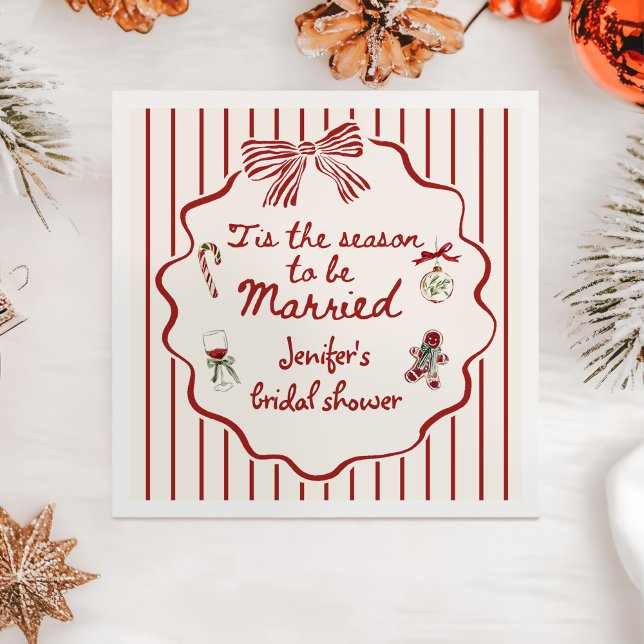 Servilleta De Papel Tis The Season Hand Drawn Christmas Bridal Shower (Subido por el creador)