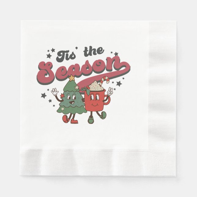 Servilleta De Papel Tis The Season To Be Jolly Christmas Santa Retro G (Anverso)