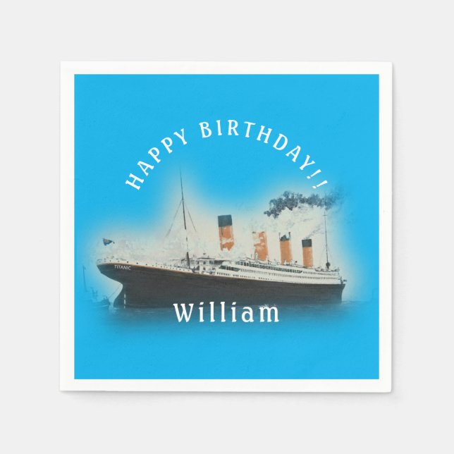 Servilleta De Papel Titanic Blue Birday White Star Line Ship (Anverso)