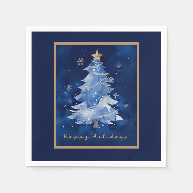 Servilleta De Papel Title: Happy Holidays Elegant Navy Gold Christmas  (Anverso)