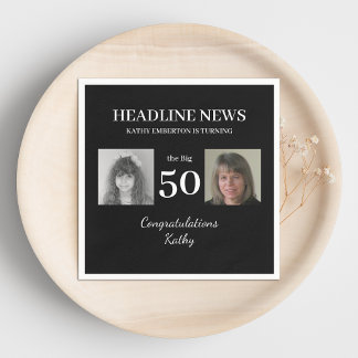 Servilleta De Papel Titular Noticias 50.º cumpleaños Foto en blanco y