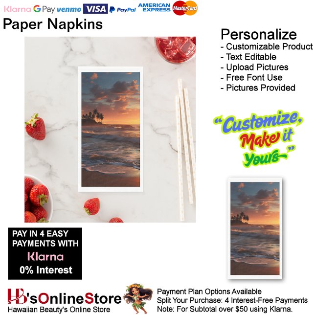 Servilleta De Papel Toalla de papel Sunset Beach Guest (Sunset Beach Tables Kitchen Restaurant Decor Paper Guest Towels 3.)