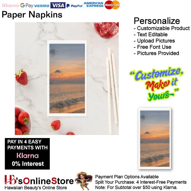 Servilleta De Papel Toalla de papel Sunset Beach Guest Toalla Napkins  (Sunset Beach Tables Kitchen Restaurant Decor Paper Guest Towels 50.)