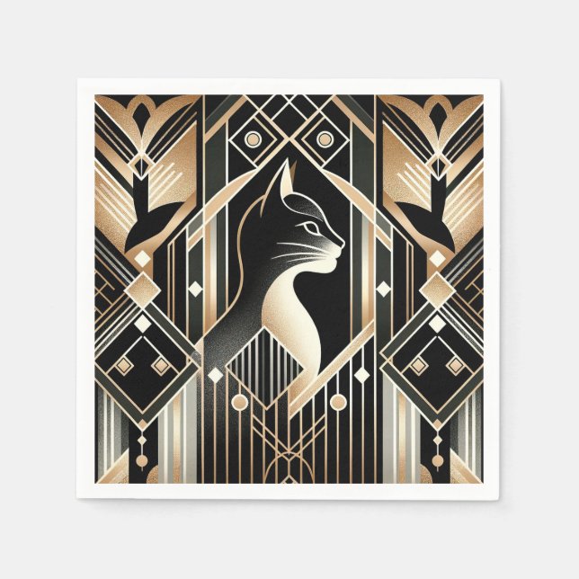 Servilleta De Papel Toallas abstractas de gato negro decorativo (Anverso)