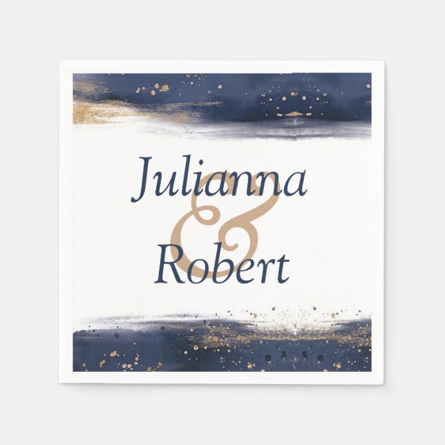 Servilleta De Papel Toallas acuáticas azules y doradas (Anverso)