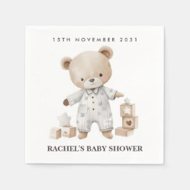 Servilleta De Papel Toallas Baby Shower Neutral Teddy Bear