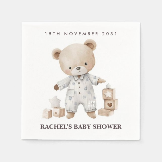 Servilleta De Papel Toallas Baby Shower Neutral Teddy Bear (Anverso)