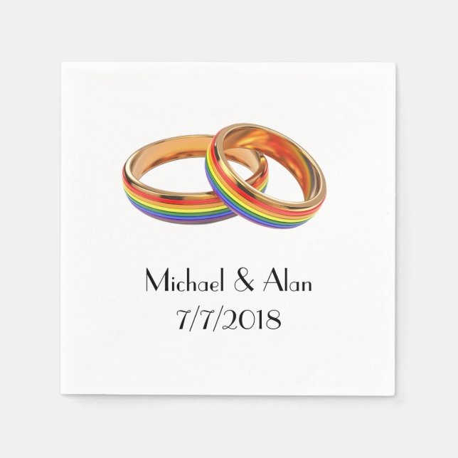 Servilleta De Papel Toallas Boda gay con anillos Bodas (Anverso)