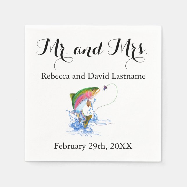 Servilleta De Papel Toallas Bodas con temas de trucha pesquera (Anverso)