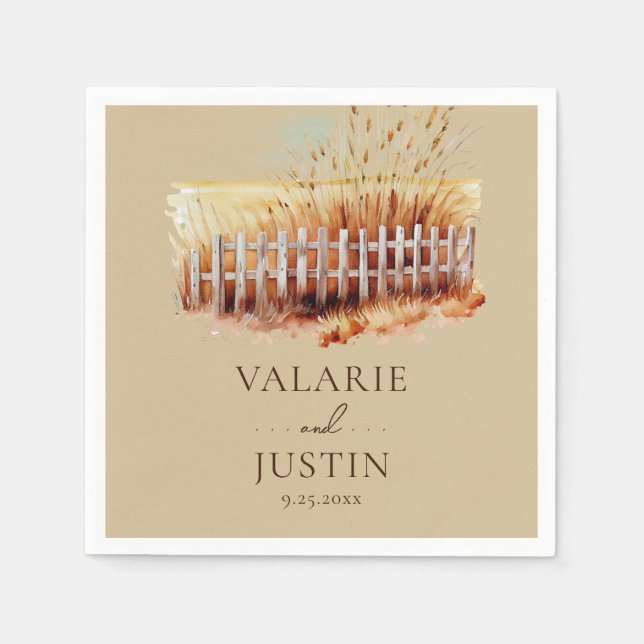 Servilleta De Papel Toallas Bodas de la cerca de la valla de trigo de  (Anverso)