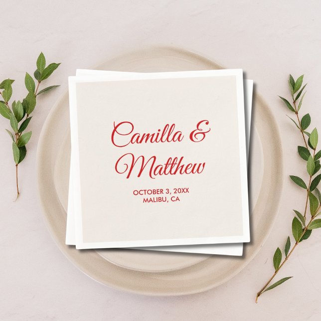 Servilleta De Papel Toallas Bodas personalizadas con guión romántico r (Red Romantic Script Personalized Wedding Napkins
)