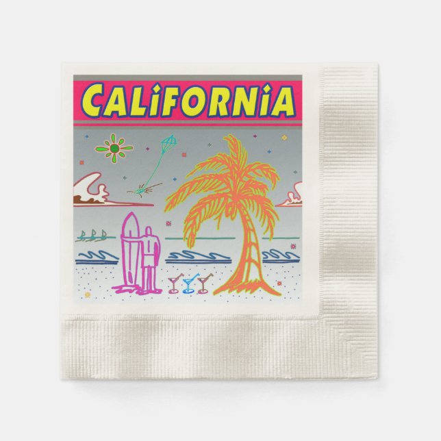 Servilleta De Papel Toallas "CALIFORNIA" Surfer Beach (Anverso)