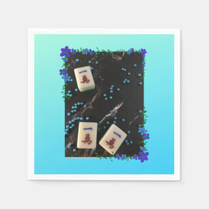 Servilleta De Papel Toallas con temática de mahjong floral azul con ca