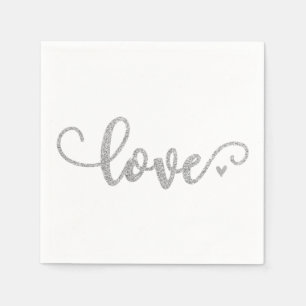 Servilleta De Papel Toallas de amor plateadas, fuente purpurina platea