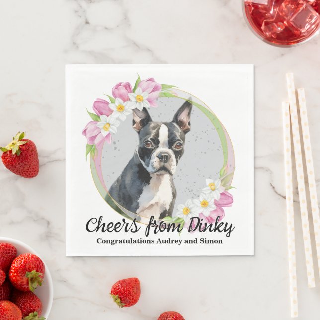 Servilleta De Papel Toallas de Boda de Boston Terrier con foto de perr (In situ)