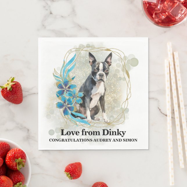 Servilleta De Papel Toallas de Boda de Boston Terrier con foto de perr (In situ)