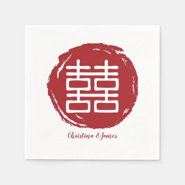 Servilleta De Papel Toallas de Boda de la felicidad doble roja moderna (Anverso)