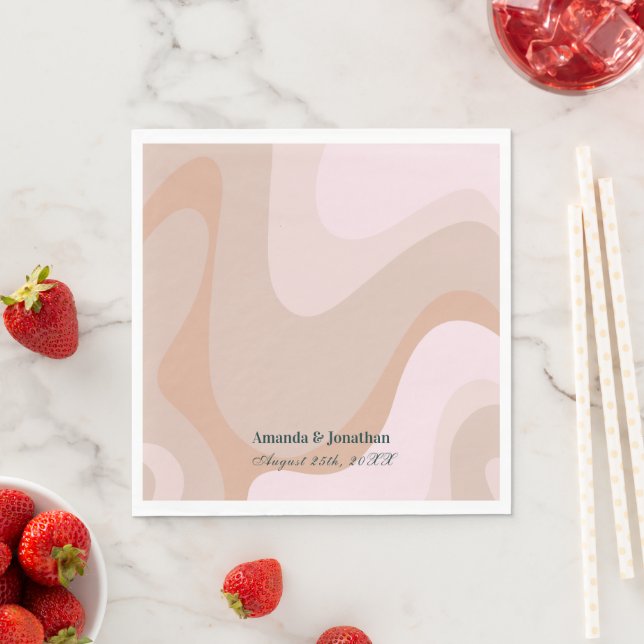 Servilleta De Papel Toallas de Boda de onograma de onda retro rosa (In situ)