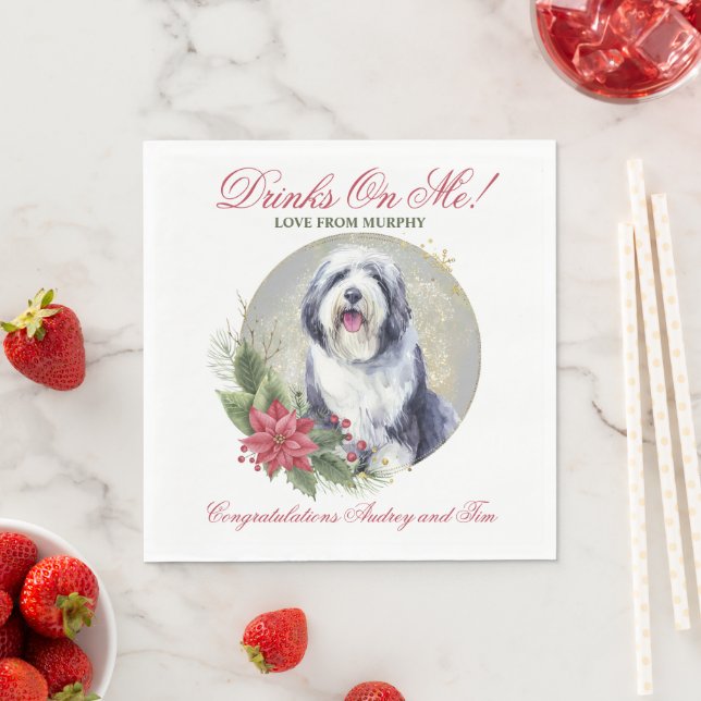 Servilleta De Papel Toallas de Boda de Sheepdog inglesa con foto (In situ)