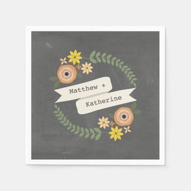 Servilleta De Papel Toallas de Boda de Wreath inspiradas en Chalk (Anverso)