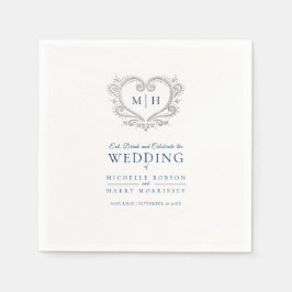 Servilleta De Papel Toallas de boda monograma de color azul de corazón