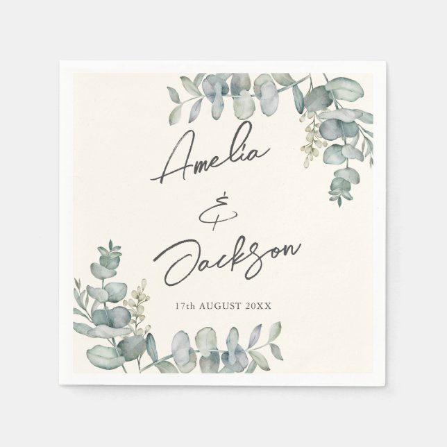 Servilleta De Papel Toallas de Boda verde rusas Eucalyptus Sage (Anverso)