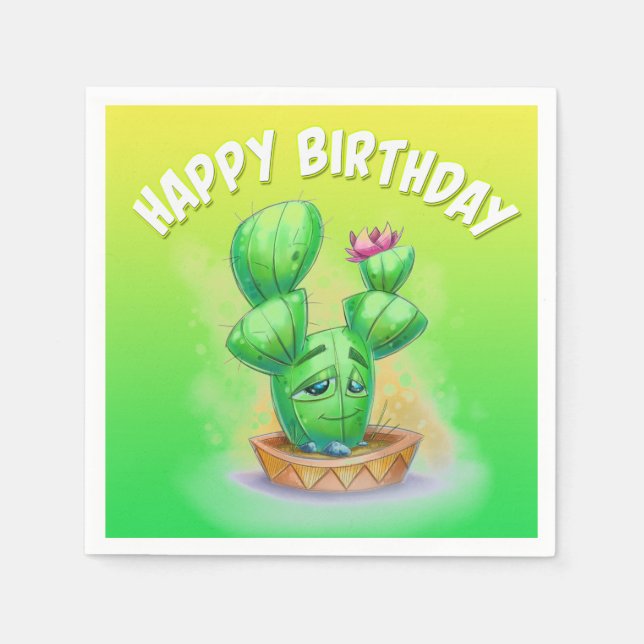 Servilleta De Papel Toallas de cactus personalizado de cumpleaños (Anverso)