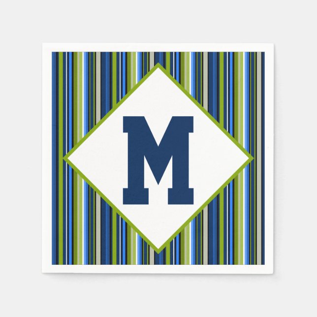Servilleta De Papel Toallas de cóctel monogramadas azul y verde (Anverso)