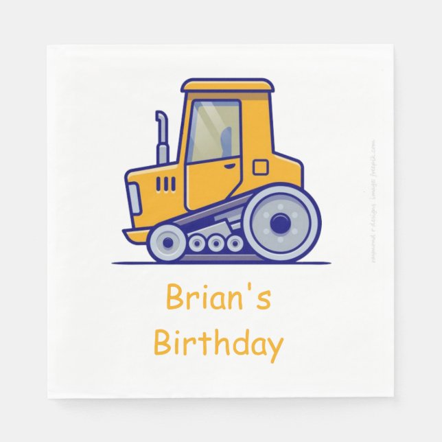 Servilleta De Papel Toallas de cumpleaños de camión de construcción (Anverso)