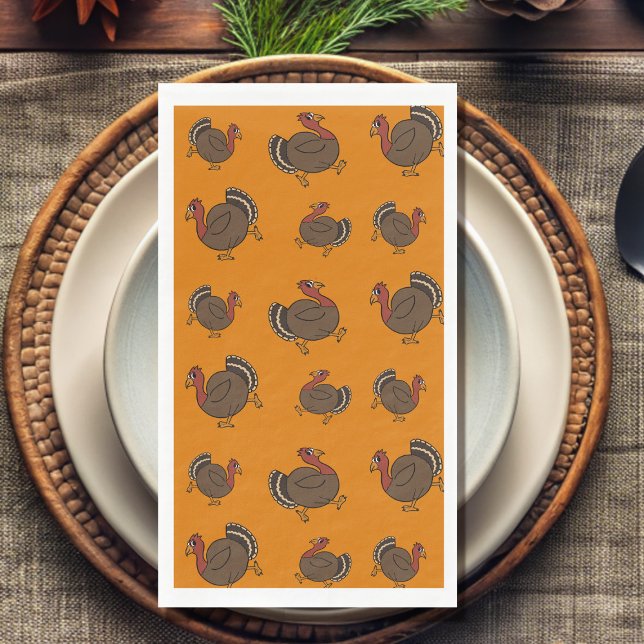 Servilleta De Papel Toallas de huésped de papel de Naranja turco del d (Cute dancing turkeys paper guest towels perfect for your Thanksgiving celebration)