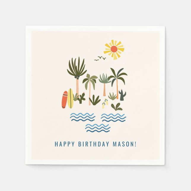 Servilleta De Papel Toallas de la Fiesta de Cumpleaños de la Surf de V (Anverso)