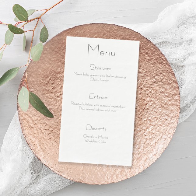Servilleta De Papel Toallas de menú boda, Boda blanco y negro simple (Wedding Menu Napkin)