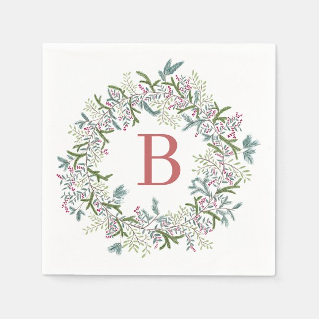 Servilleta De Papel Toallas de Navidad Wreath Watercolor (Anverso)