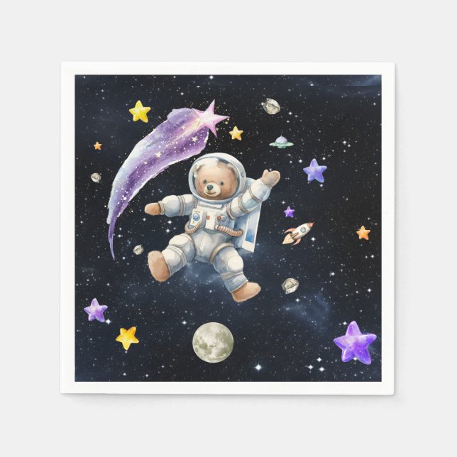 Servilleta De Papel Toallas de oso astronauta| Fiesta con tema espacia (Anverso)