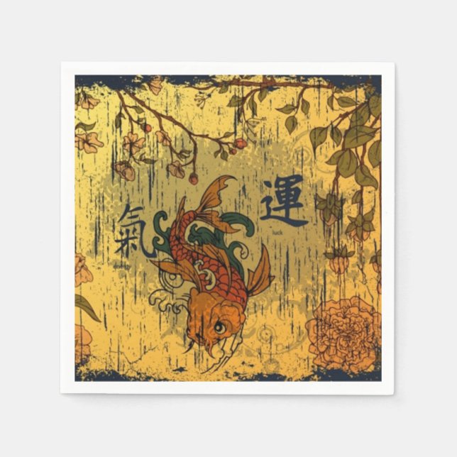 Servilleta De Papel Toallas de papel blanco japonesas Koi, bordes está (Anverso)