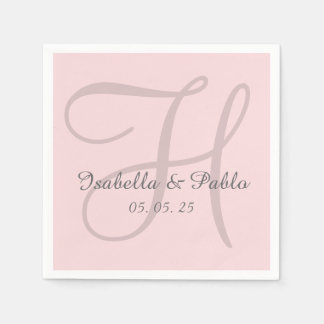 Servilleta De Papel Toallas de papel Boda de color rosa pálido monogra