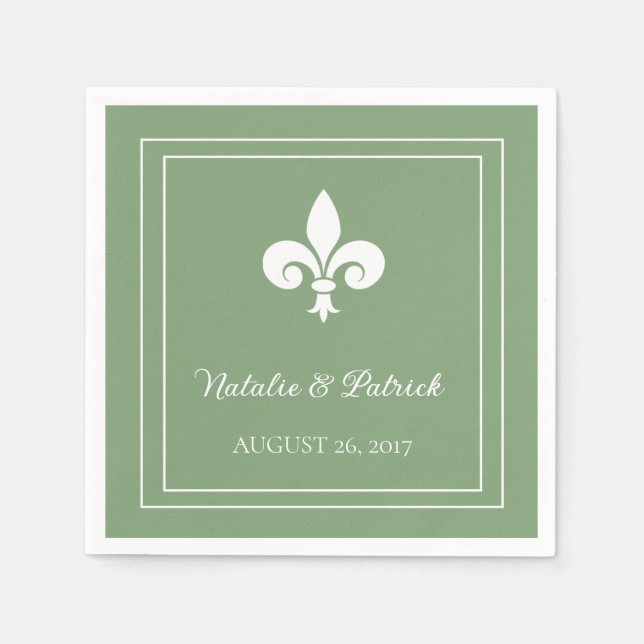 Servilleta De Papel Toallas de papel Boda Moss Green Fleur de Lis (Anverso)