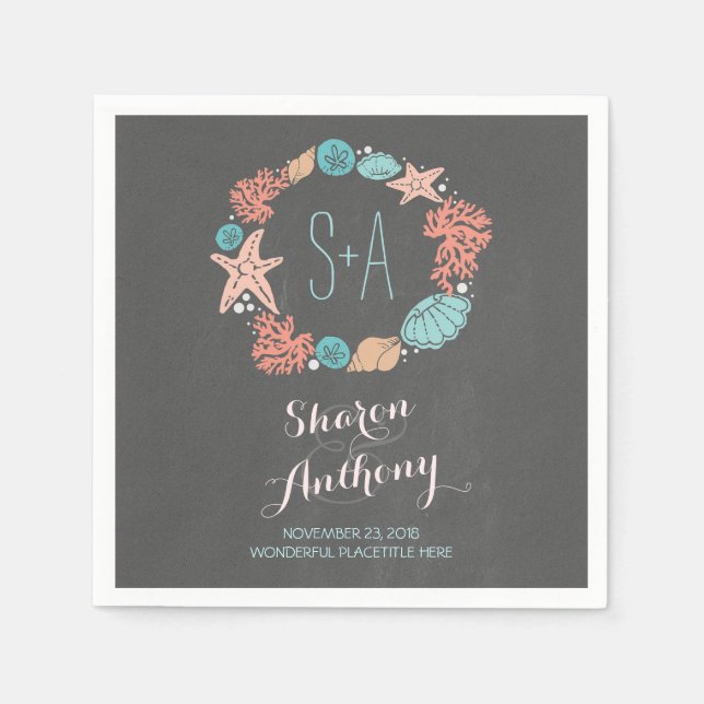 Servilleta De Papel Toallas de papel Boda Romantic Beach Wreath (Anverso)