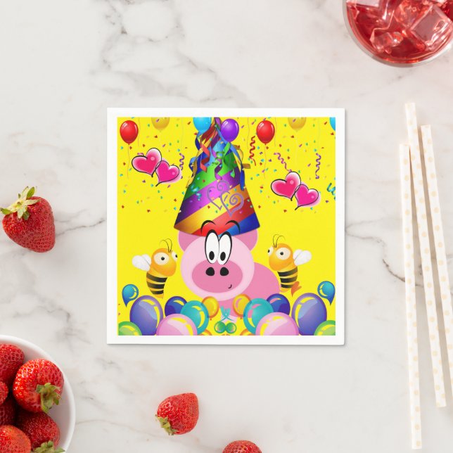Servilleta De Papel Toallas de papel, Bumblebee de cerdo rosado feliz  (In situ)