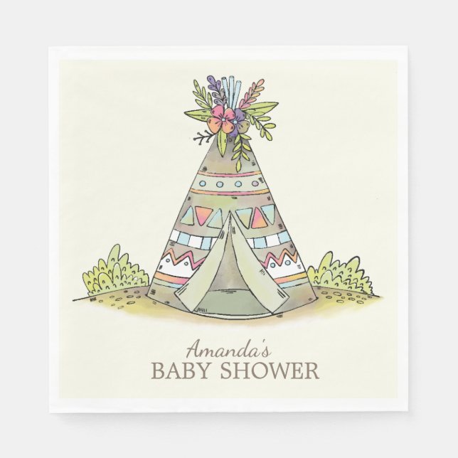Servilleta De Papel Toallas de papel de Baby Shower Tribal Teepee Adve (Anverso)