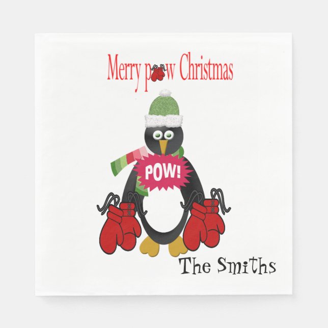 Servilleta De Papel Toallas de papel de boxeo, pingüino navideño (Anverso)