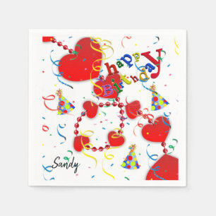 Servilleta De Papel Toallas de papel de cumpleaños feliz, corazones ro