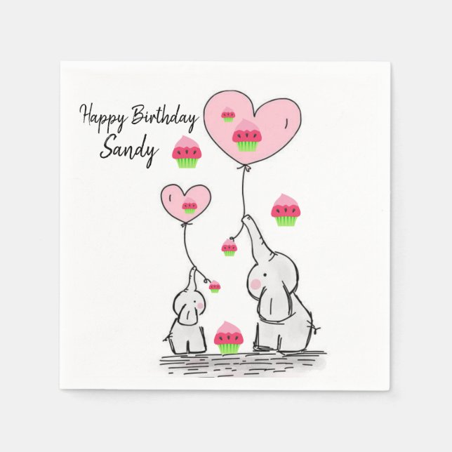 Servilleta De Papel Toallas de papel de cumpleaños feliz, elefante (Anverso)