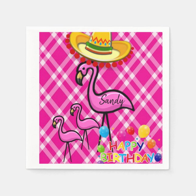 Servilleta De Papel Toallas de Papel de Cumpleaños Feliz, Flamingo (Anverso)
